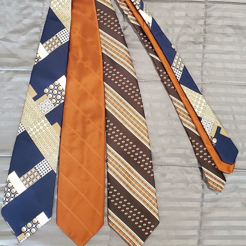 Vintage Tie Lot of 3 Irving Baron Armando LeClub Retro Geometric Polyester